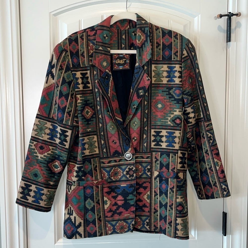 Vintage southwestern western Aztec colorful tribal blazer jacket Circle T size M